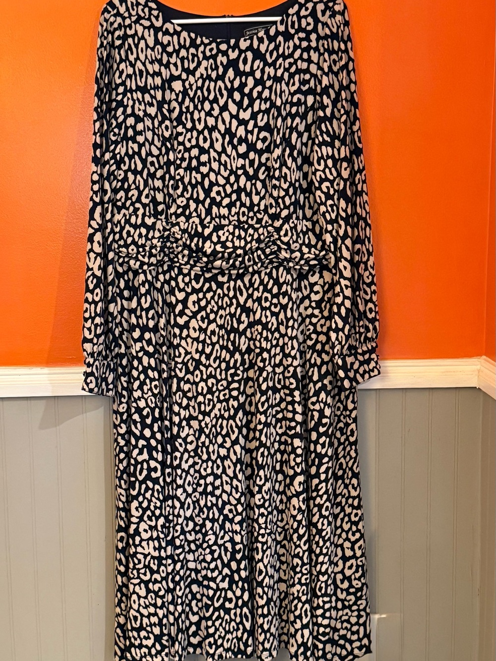 Jessica Howard Navy and Cream Leopard-Print Maxi Dress